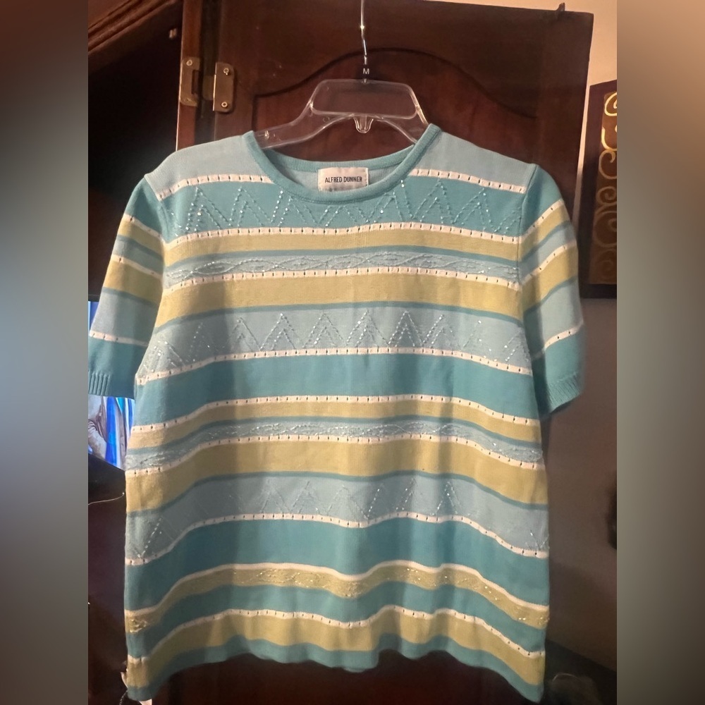 Alfred Dunner Blue and White Knit Top